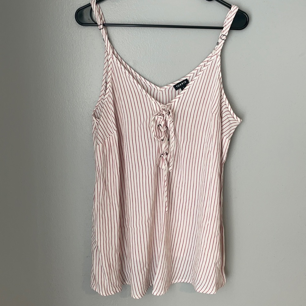Torrid red and white striped lace up adjustable cami